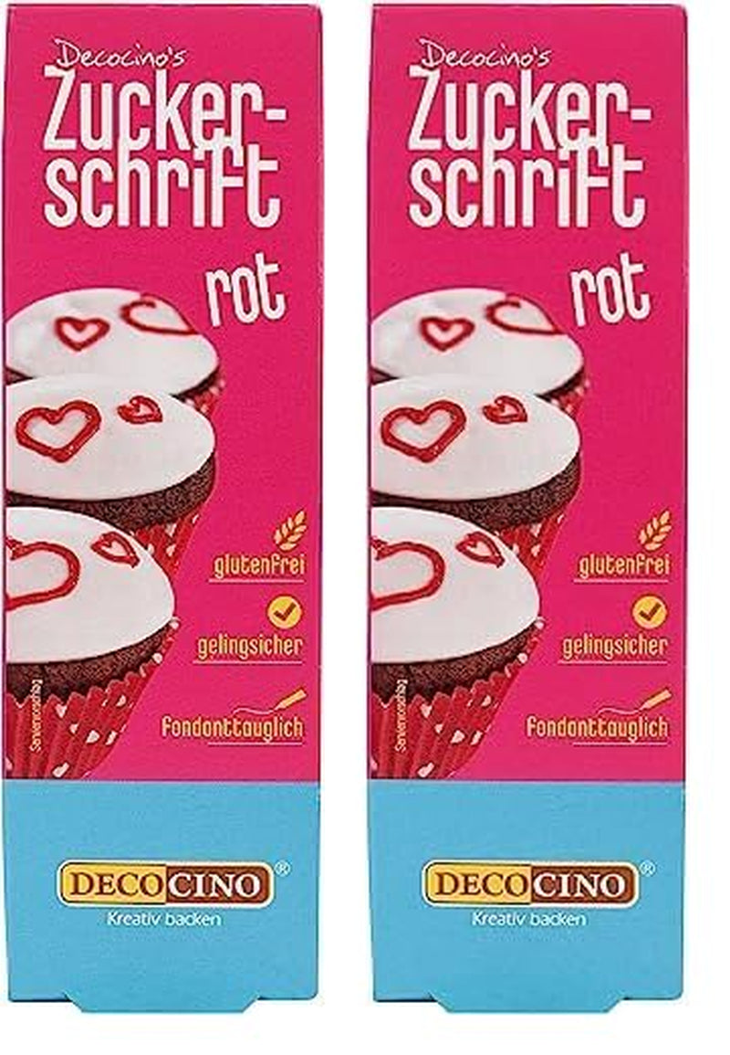 Napis Decocino Red Sugar - Napis do barwienia żywności - Praktyczna tuba do etykietowania kremówki i lukru - Ozdoby do pieczenia ciast, ciast i babeczek! (zestaw 2 szt.)