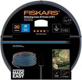 Wąż do wody Fiskars L, ochrona przed promieniowaniem UV, testowany ciśnieniowo, poziom sztywności skrętnej 4 (z 5), 30 m, Ø 1,3 cm (1/2"), 4,2 kg, czarny/pomarańczowy/niebieski, 1027105