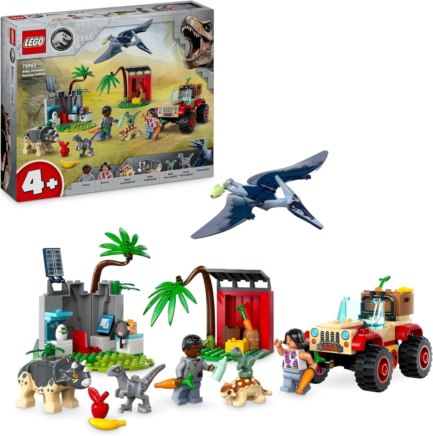 Zestaw LEGO Jurassic World Centrum ratunkowe dla małych dinozaurów Zestaw z małymi figurkami dinozaurów, w tym triceratopsem, ankylozaurem i welociraptorem. Prezent do budowania dla chłopców i dziewcząt w wieku 4 lat 76963 Zestawy do budowania Besuche den LEGO-Store Singur