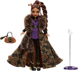 Monster High Doll House of Wolves Clawdeen Wolf Figurka kolekcjonerska z żakardowym płaszczem ze sztucznego futra Fioletowa kurtka Sukienka Złote spodnie i akcesoria JDR66