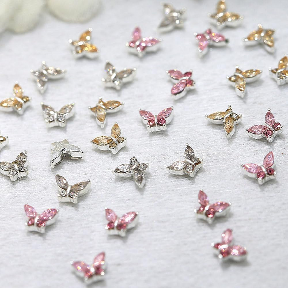 Mini motyl cyrkon breloczki do paznokci Y2K biały szampański różowy Rhinestone kryształowy breloczek motylkowy paznokcie 3D motylkowy wzór paznokci breloczki motylkowe paznokcie dekoracje zdobienie paznokci breloczki akcesoria do paznokci