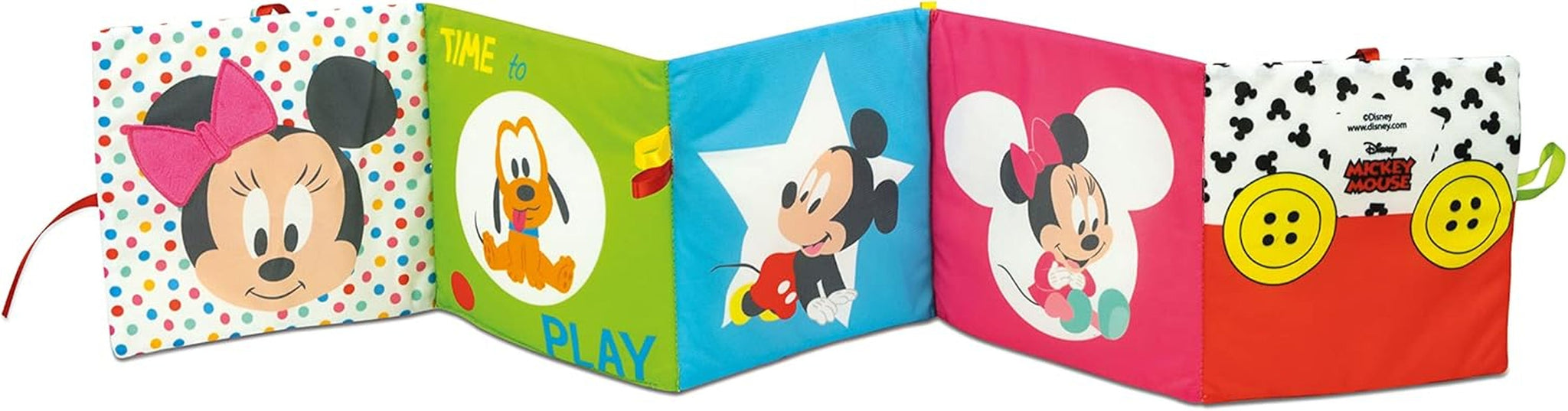 Clementoni 17721 Disney Baby - Książeczka z tkaninami, wszechstronna zabawka podróżna dla dziecka, trzeszcząca i piszcząca książeczka z obrazkami dla noworodków od 0 miesiąca życia Zabawki dla dzieci Naty Shop