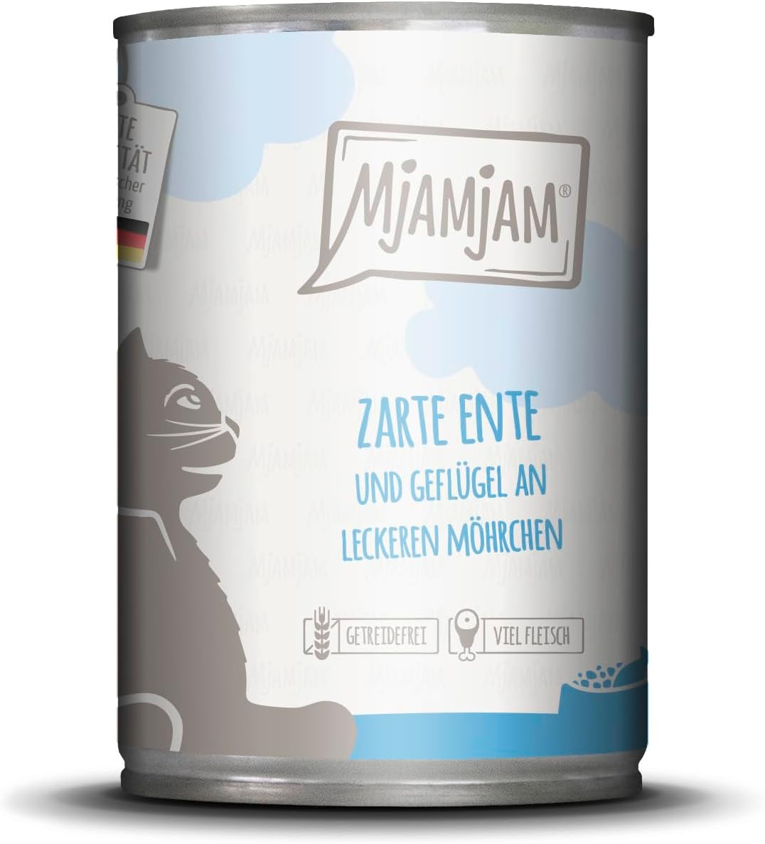 MjAMjAM - Mokra karma premium dla kotów - Delikatna kaczka i drób z pyszną marchewką, 1 opakowanie (1 x 400g), bez zbóż, z dodatkowym mięsem