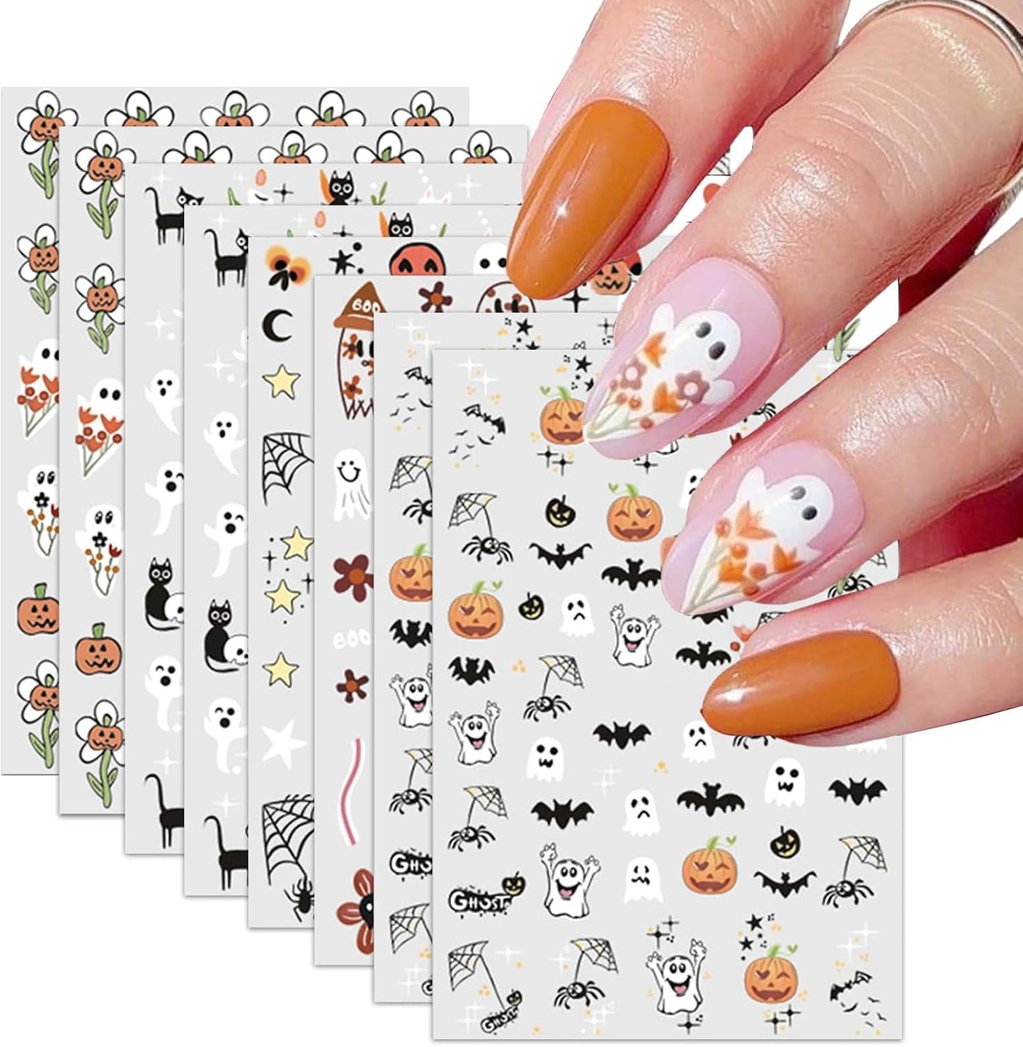 Nagelsticker Halloween, 8 Blätter Halloween Nagelsticker, Kürbis naklejka na paznokcie, zdobienia paznokci, Nagel Charms, Nagel Zubehör, Nageldesign, Boże Narodzenie (typ A)