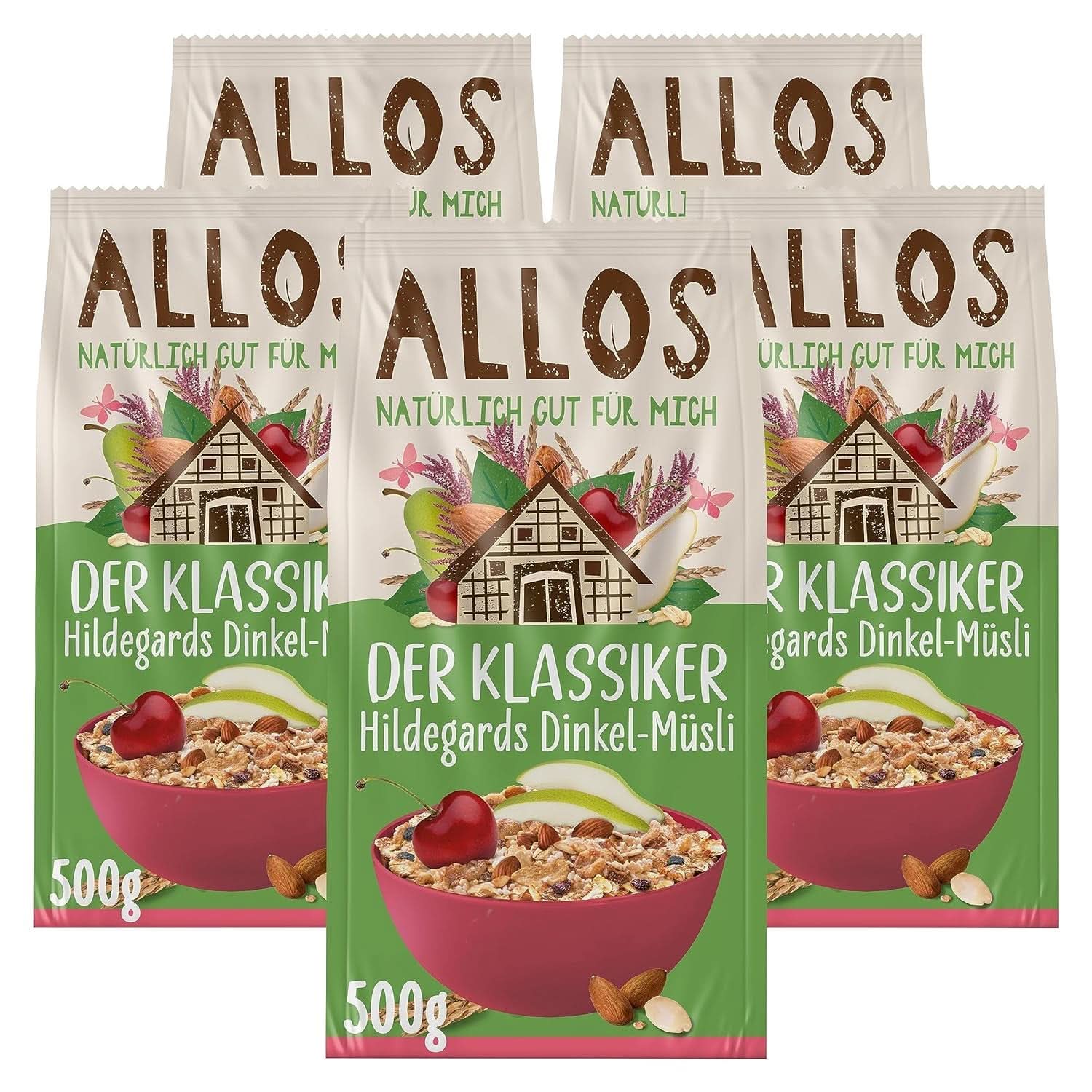 Allos, niesłodzone musli jagodowe, opakowanie 5 x 500 gramów Płatki Naty Shop Hildegard's orkiszowe musli