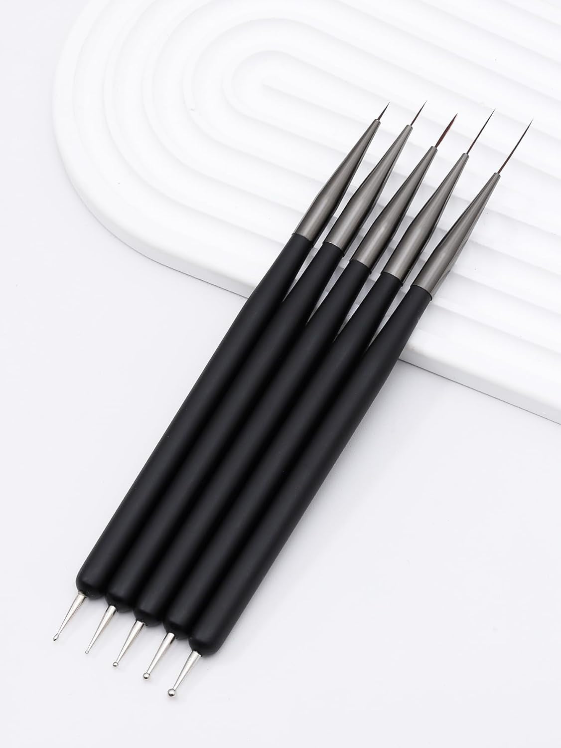Nagelkunst-Pinsel, 5 Stück, Nailart-Pinsel, Punktierstift-Werkzeuge, Malkunst-Design-Pinsel-Set Für Lange Linien, Dünne Detale, Feine Zeichnungsgrößen 7/9/11/15/22 Mm, Czarny
