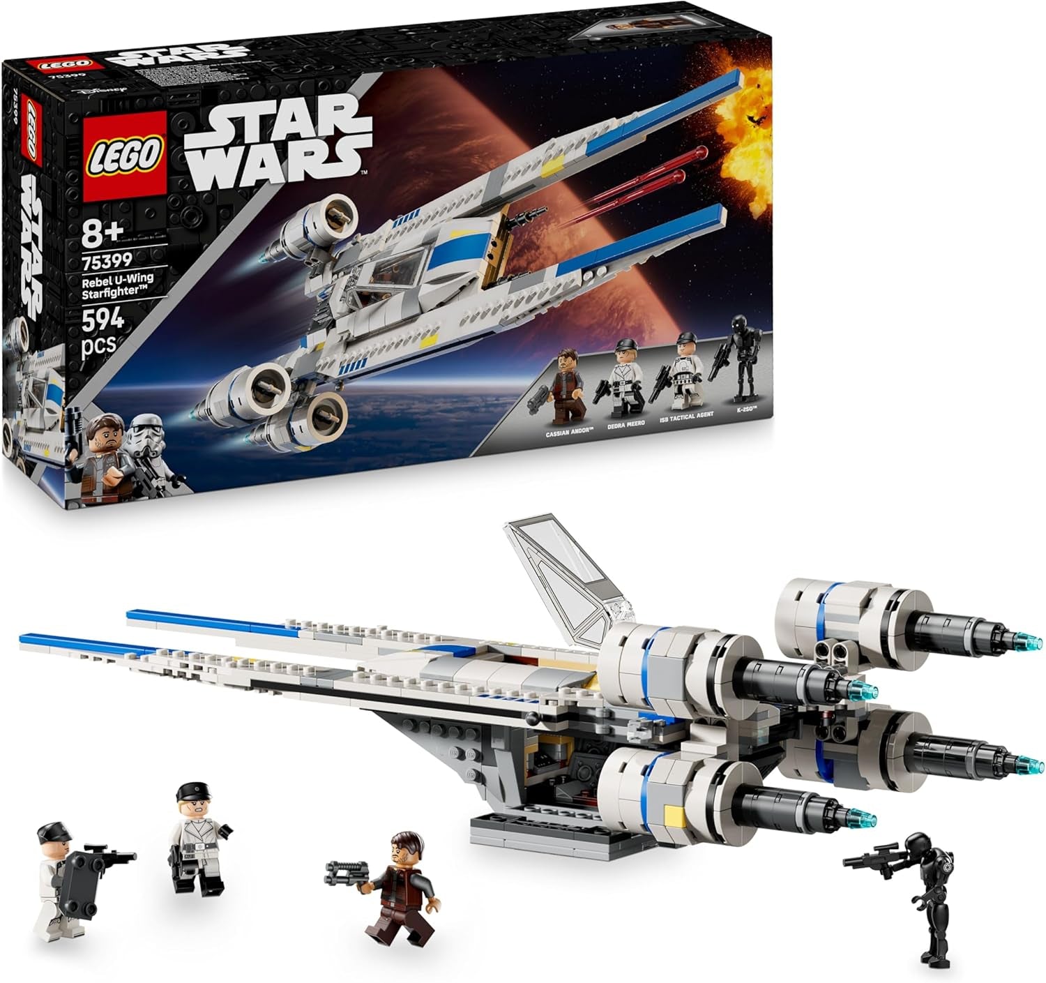 LEGO Star Wars 75399 Rebeliancki myśliwiec U-Wing Starfighter — Zabawka z funkcją oscylujących skrzydeł i trzema minifigurkami, w tym figurką Cassiana Andora i droida K-2SO — Prezent dla chłopców w wieku powyżej 8 lat i fanów Andora, sezon 2. Zestawy do budowania Beuche den LEGO-Store Tytuł domyślny
