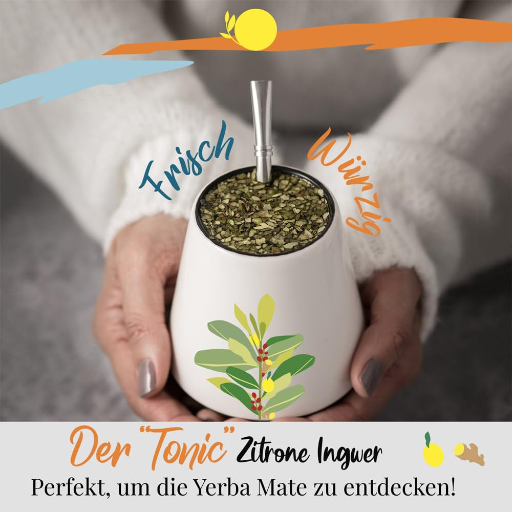 ORIGEENS BIO YERBA MATE Z CYTRYNĄ I IMBIREM 200 G - Herbata energetyzująca I Organiczna herbata Yerba Mate, niepalona, ​​z liści, bez łodyżek i pyłu