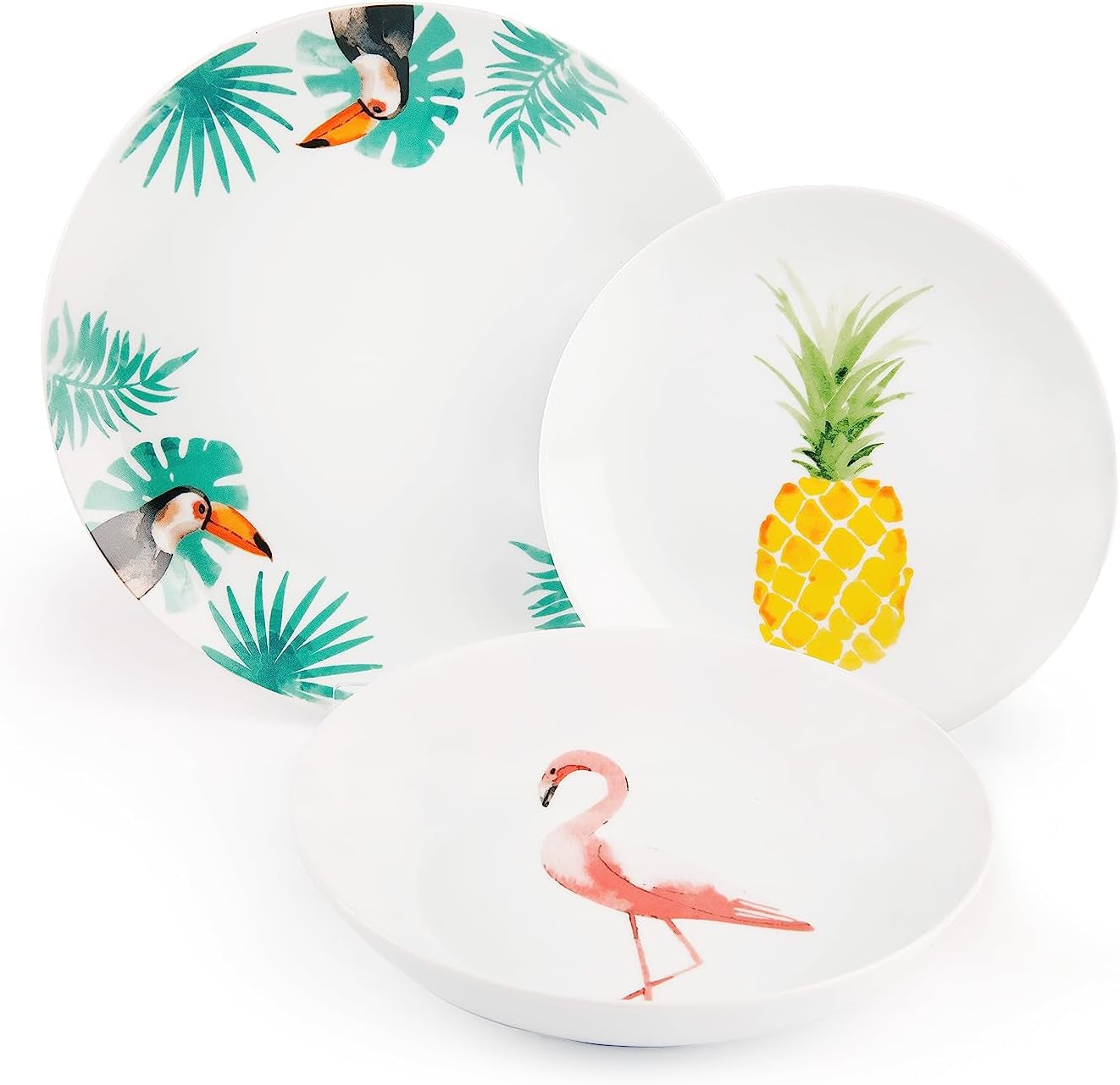 Zestaw zastawy stołowej Excelsa Tropical, 18 elementów, porcelana, biała, z dekoracją