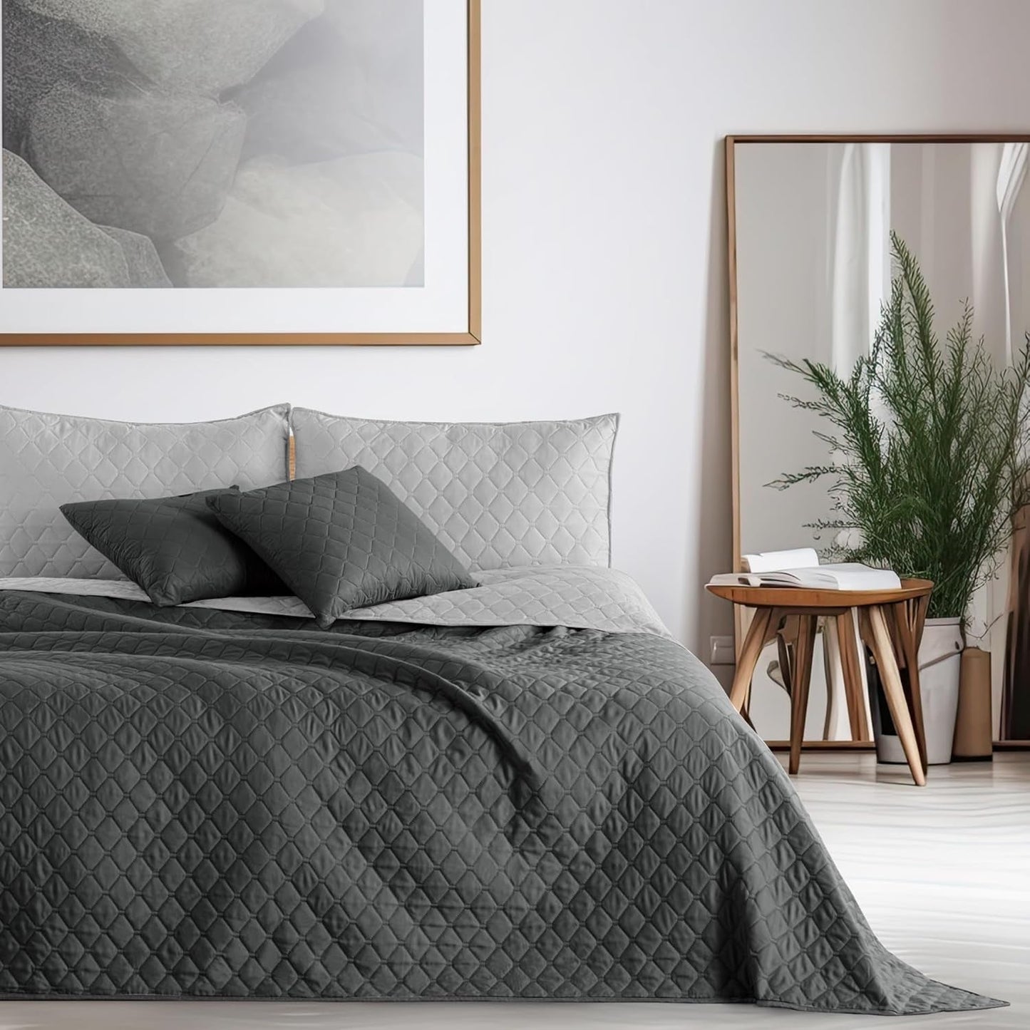 Narzuta Decoking 200 X 220 cm Grafit Antracyt Srebrnoszary Dwustronna narzuta łatwa w utrzymaniu Axel Łóżka i koce Besuche den DecoKing-Store