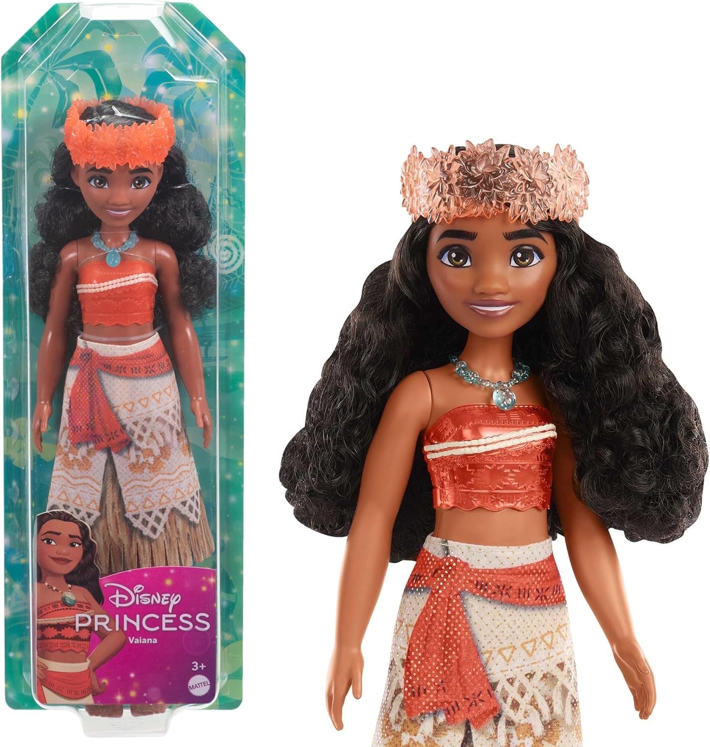 Mattel DISNEY Moana – przegubowa lalka modowa z brokatowym strojem, odpinaną opaską na głowę i naszyjnikiem, dla dzieci w wieku od 3 lat, HPG68