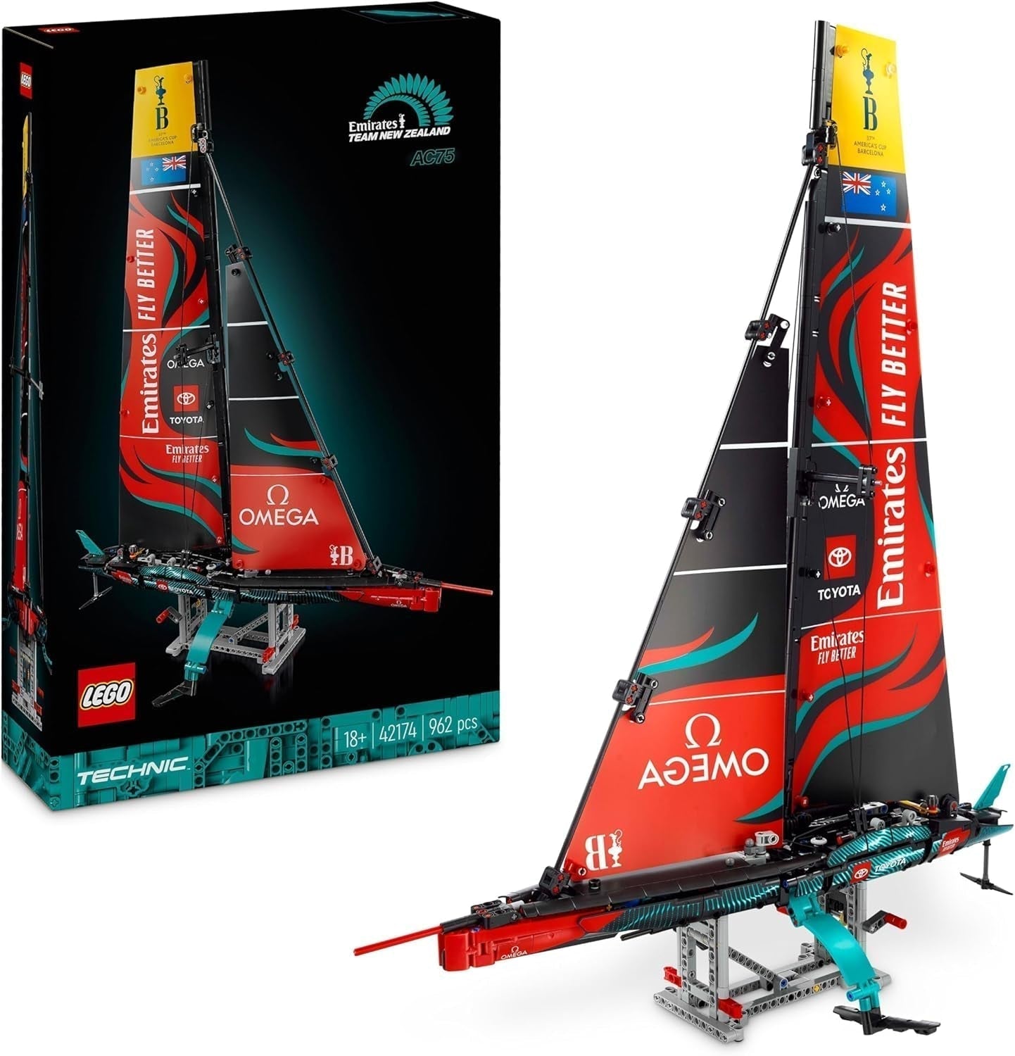 LEGO Technic Emirates Team New Zealand AC75 Racing Yacht Zestaw do budowania żaglówki dla dorosłych Prezent dla mężczyzn i kobiet Kreatywne i relaksujące zajęcia 42174 Zestawy do budowania Besuche den LEGO-Store Default Title