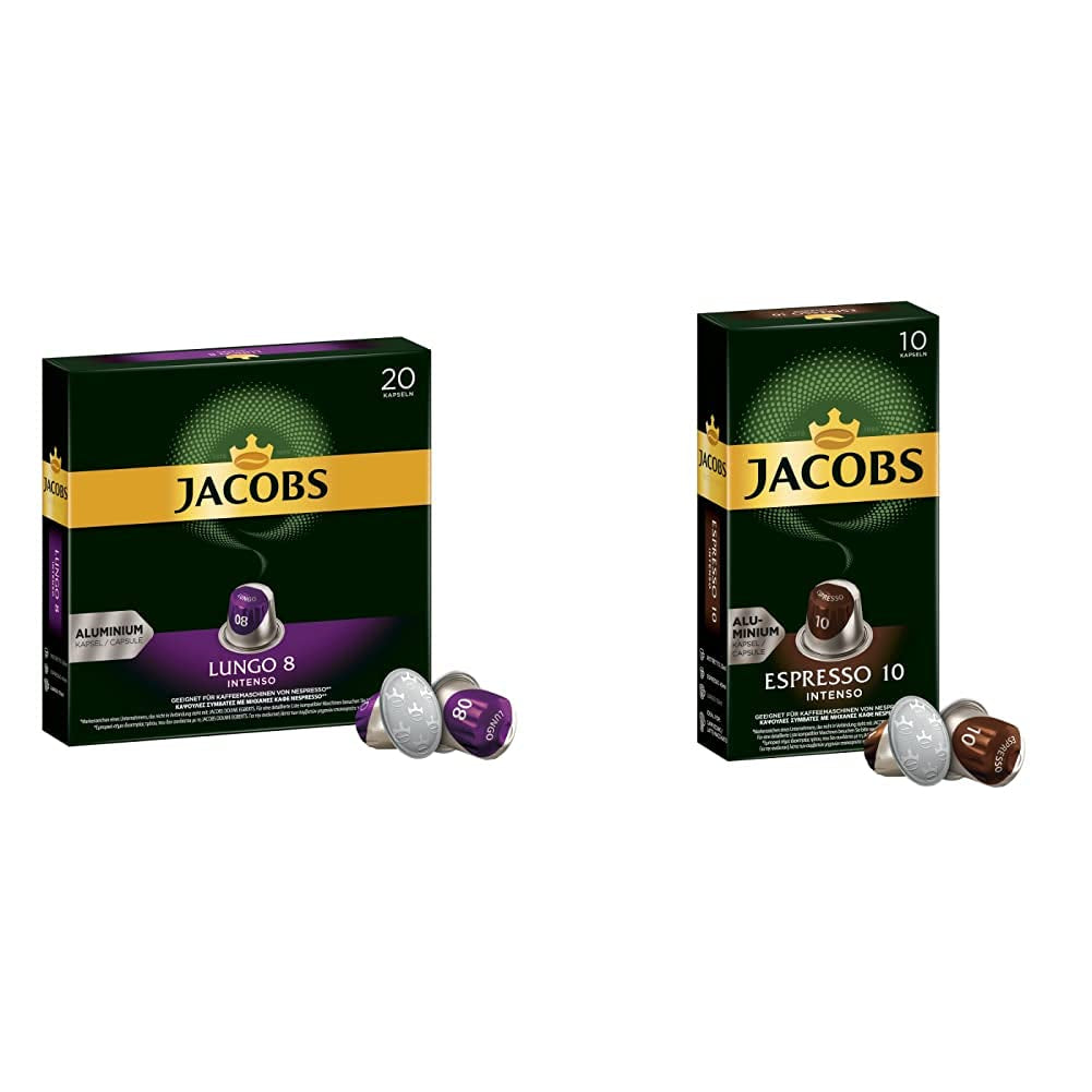 Kaffeekapseln Lungo Intenso, Intensität 8 von 12, 200 Kapseln kompatybilny z Nespresso®*, 10 x 20 Getränke & Kapseln Espresso Intenso, Intensität 10,100 Kaffeekapseln kompatybilny z Nespresso®*, 10x10