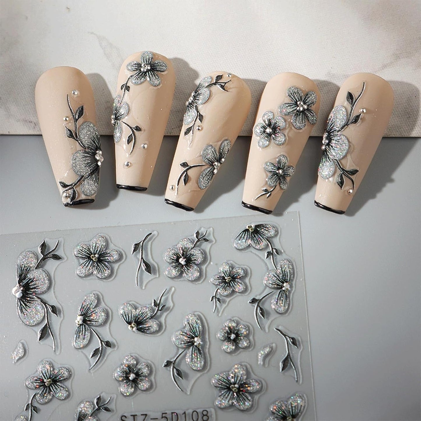 JMEOWIO 6 Blatt 3D Nagelsticker Blumen Nail Art Naklejka Selbstklebend Nagelaufkleber 5D Stereoskopisch Frühling Sommer Blumen Dekoration Nageldesign Zubehör