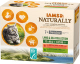 IAMS Naturally Senior Mokra karma w sosie - Wysokiej jakości mokra karma mięsno-rybna dla starszych kotów, Land & Sea Collection, 12 x 85g