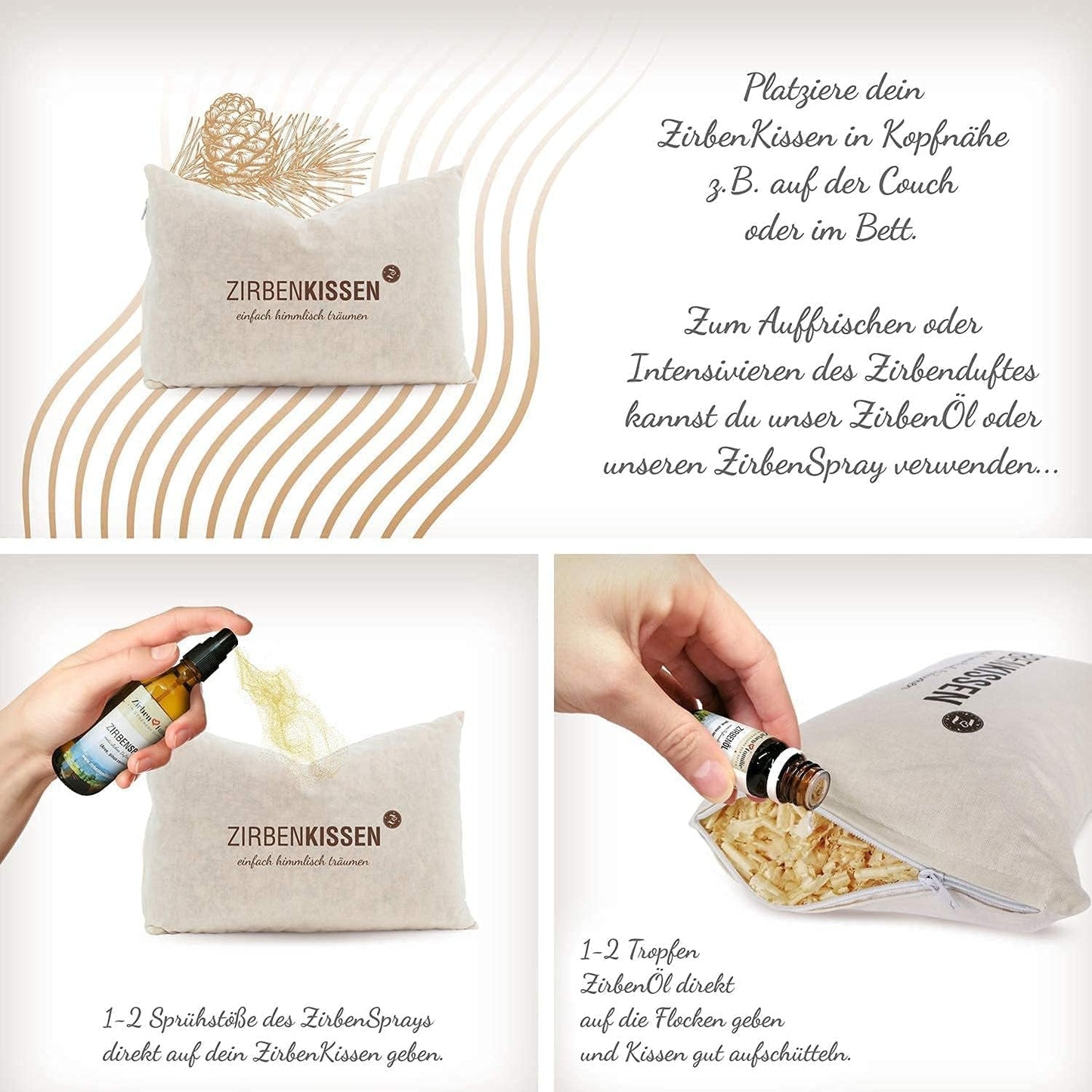Rodzina szwajcarskiej sosny kamiennej Poduszka ze szwajcarskiej sosny kamiennej Simply Heavenly Dreaming 30X20 cm, drewno, naturalne, 1 sztuka (1 opakowanie) Poduszki standardowe Naty Shop