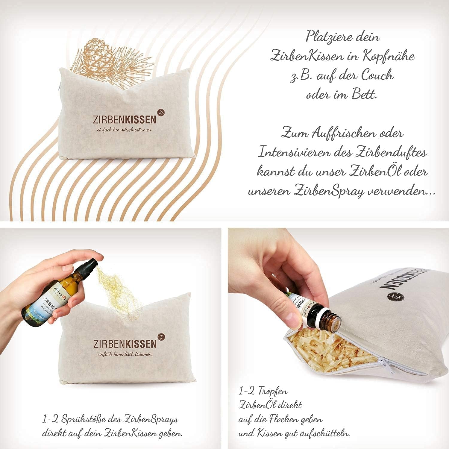Rodzina szwajcarskiej sosny kamiennej Poduszka ze szwajcarskiej sosny kamiennej Simply Heavenly Dreaming 30X20 cm, drewno, naturalne, 1 sztuka (1 opakowanie) Poduszki standardowe Naty Shop