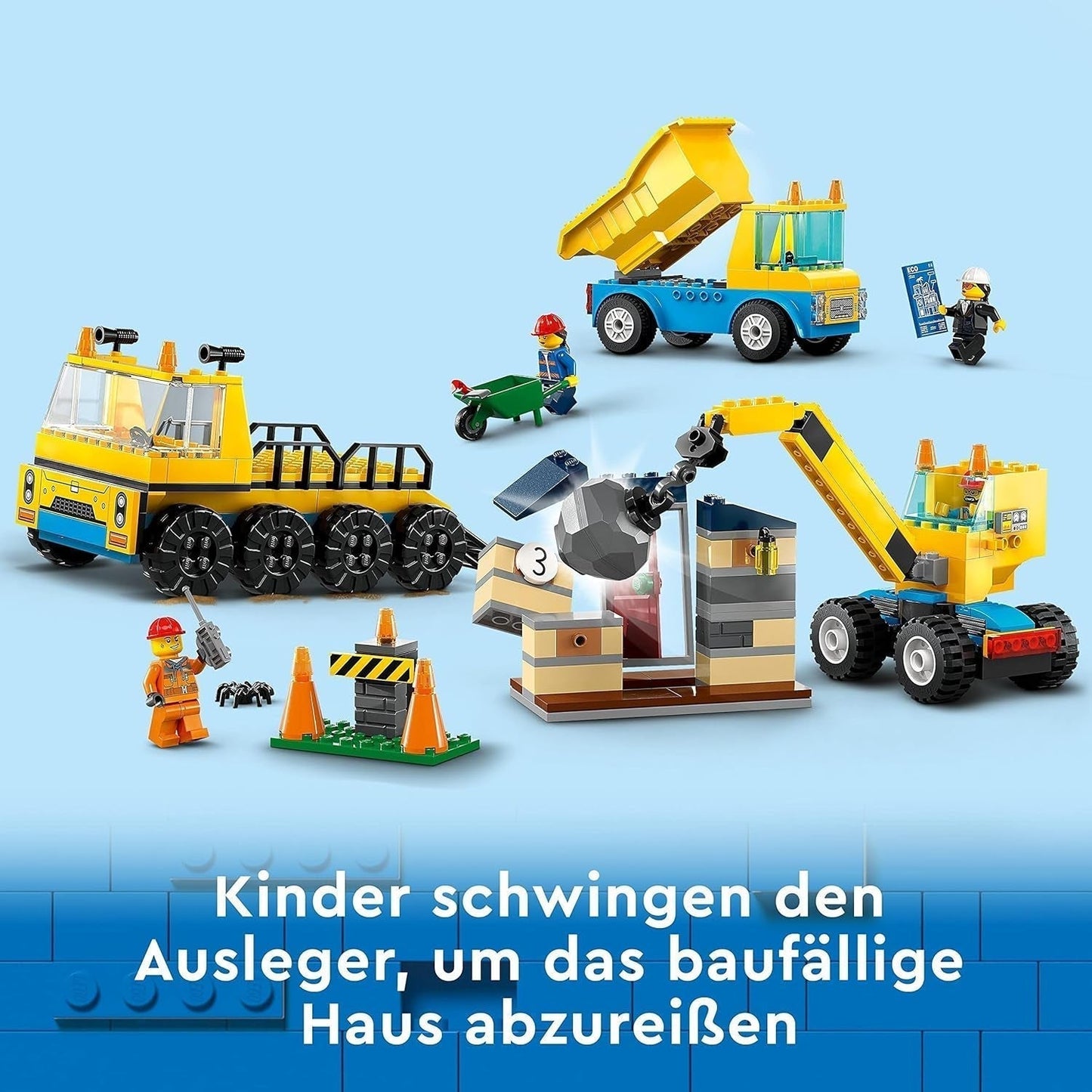 LEGO 60391 Miejskie pojazdy budowlane i dźwig wyburzeniowy, koparka, wywrotka i pojazd transportowy, zabawka edukacyjna dla dzieci w wieku od 4 lat i więcej Zestawy do budowania Besuche den LEGO-Store