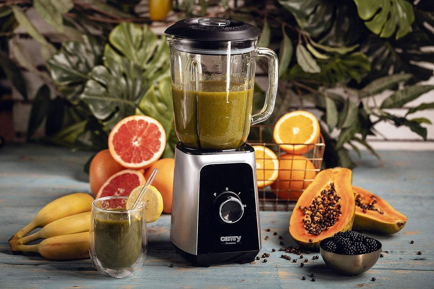 CR 4077 Mikser stojący Mit 1,5L Glasbehälter, Smoothie Maker, Hochleistungsmixer, Mahlung, Eis-Zerkleinerung, Pulsfunktion, Edelstahlklingen, 2 Geschwindigkeiten, 1000W, Schwarz/Silber Kitchen Naty Shop