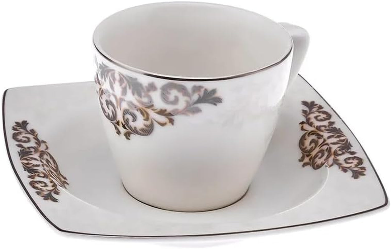 Zestaw porcelanowych filiżanek do espresso KARACA Nazende - 80 ml tureckie filiżanki do kawy ze spodkami, 12-częściowy nowoczesny serwis do kawy z 6 filiżankami do kawy i 6 spodkami, filiżanki do mokki - biały
