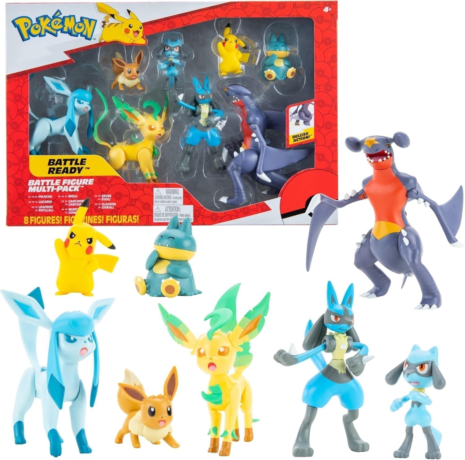 Zestaw figurek Pokemon 8 sztuk - figurka 5-11 cm - Garchomp, Pikachu, Eevee, Lucario, Riolu, Munchlax, Glaceon i Leafeon - Nowość 2023 - Oficjalne figurki zabawkowe Naty Shop Domyślny tytuł