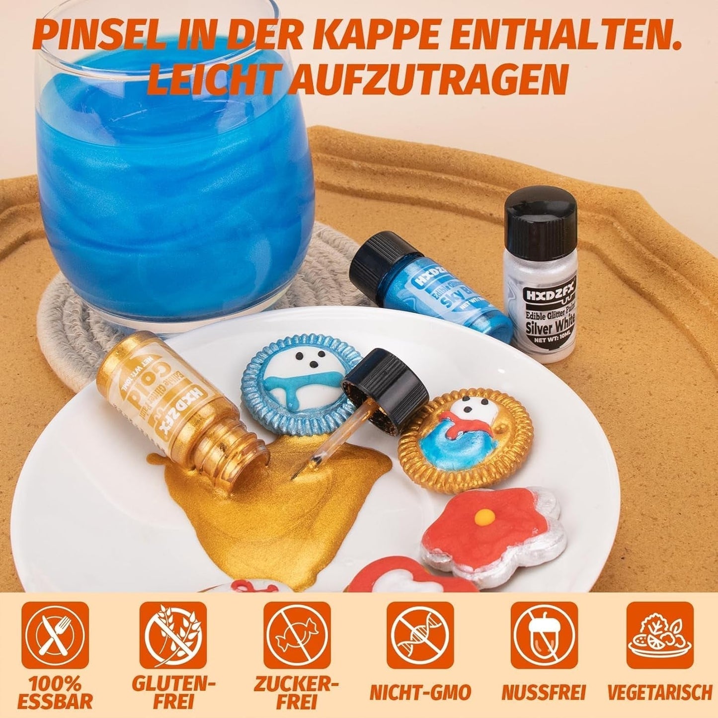 Essbarer Glitzer - 3 Torten Kuchen Deko Essbare, Metallic Lebensmittelfarbe Flüssiges, Jadalny brokat Für Muffin, Koktajl, Pianki - 10Ml Naty Shop