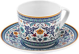 KARACA Beylerbeyi - 12-częściowy zestaw filiżanek do kawy po turecku Zestaw 6 porcelanowych filiżanek do espresso ze spodkami Zestaw filiżanek do espresso 80 ml Tradycyjny design - niebieski