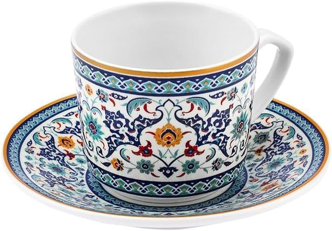 KARACA Beylerbeyi - 12-częściowy zestaw filiżanek do kawy po turecku Zestaw 6 porcelanowych filiżanek do espresso ze spodkami Zestaw filiżanek do espresso 80 ml Tradycyjny design - niebieski
