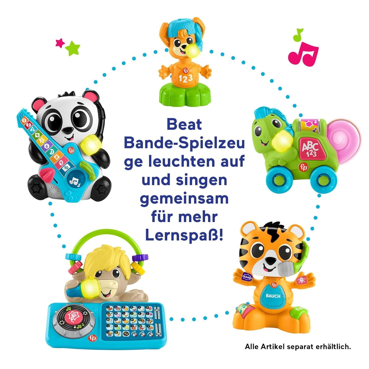 Fisher-Price Zabawka edukacyjna dla niemowląt i małych dzieci Beat Bande Lern & Tanz Tiger Justin z dźwiękami i światłami dla dzieci w wieku od 9 miesięcy, wydanie niemieckie, HYL31 Baby Toys Naty Shop
