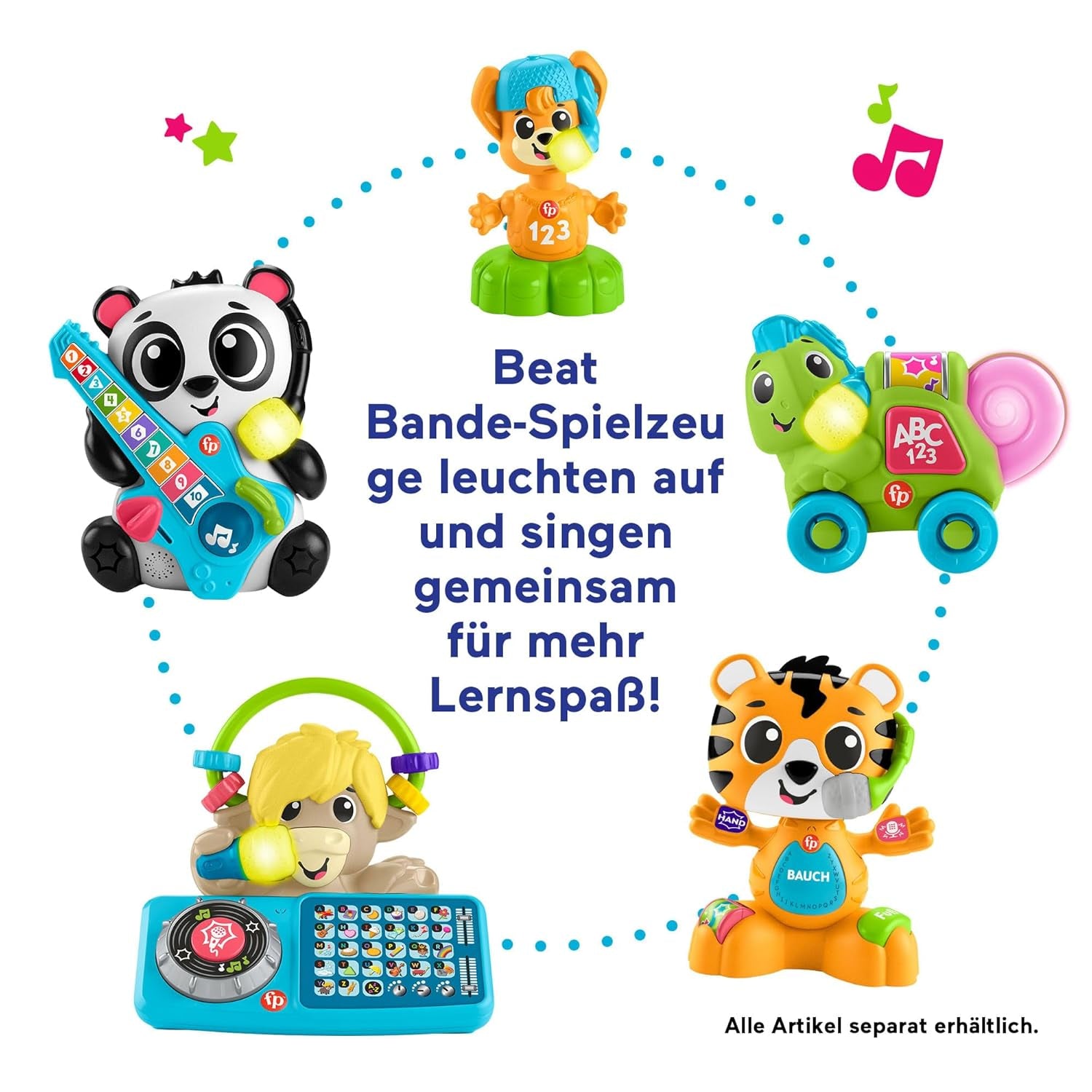 Fisher-Price Zabawka edukacyjna dla niemowląt i małych dzieci Beat Bande Lern & Tanz Tiger Justin z dźwiękami i światłami dla dzieci w wieku od 9 miesięcy, wydanie niemieckie, HYL31 Baby Toys Naty Shop