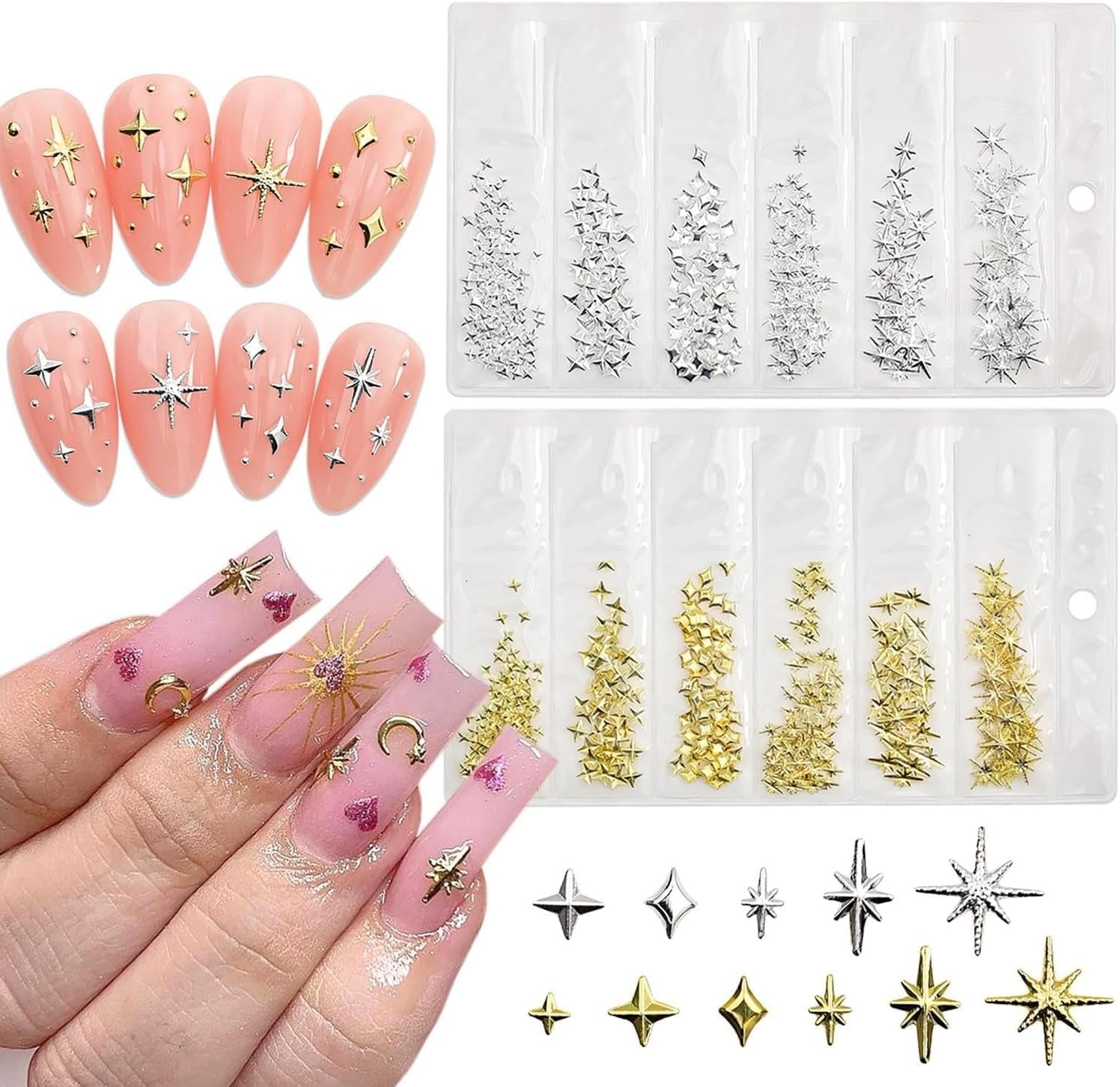 400 sztuk Stern Nail Charms Złoto Srebro, Charms Nägel Zubehör, Nagel Deko, Nail Art Zubehör, Nagel Charms, Nagel Steine, Nail Design, Charms Für Nägel