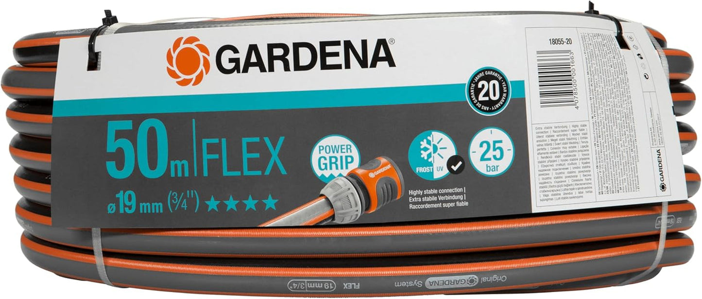 Gardena Comfort FLEX 19 mm (3/4 cala) wąż, 25 m: Elastyczny, stabilny wymiarowo wąż ogrodowy z profilem Power-Grip, wykonany z wysokiej jakości materiału spiralnego, ciśnienie rozrywające 25 bar, bez elementów systemowych (18053-20)