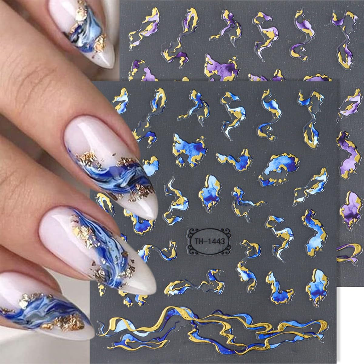 JMEOWIO Nagelsticker Marmor French Tip 8 Blatt Nail Art Naklejka Selbstklebend Nagelaufkleber Dekoration Nageldesign Zubehör