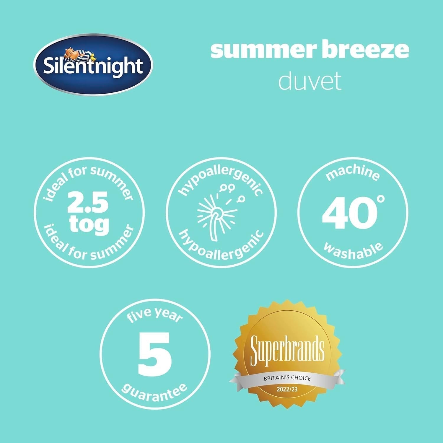 Kołdra Silentnight Summer Breeze do łóżka pojedynczego 2,5 Tog Lekka letnia kołdra idealna na ciepłe noce i gorące sypialnie Hipoalergiczne, można prać w pralce Łóżko pojedyncze 200 x 135 cm Kołdry i kołdry Naty Shop