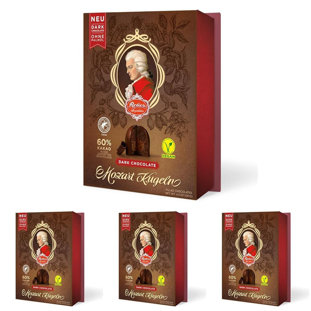Kulki Reber Mozart z gorzką czekoladą, opakowanie 6 szt. z marcepanem i nugatem, wegańskie - 1 x 120 g