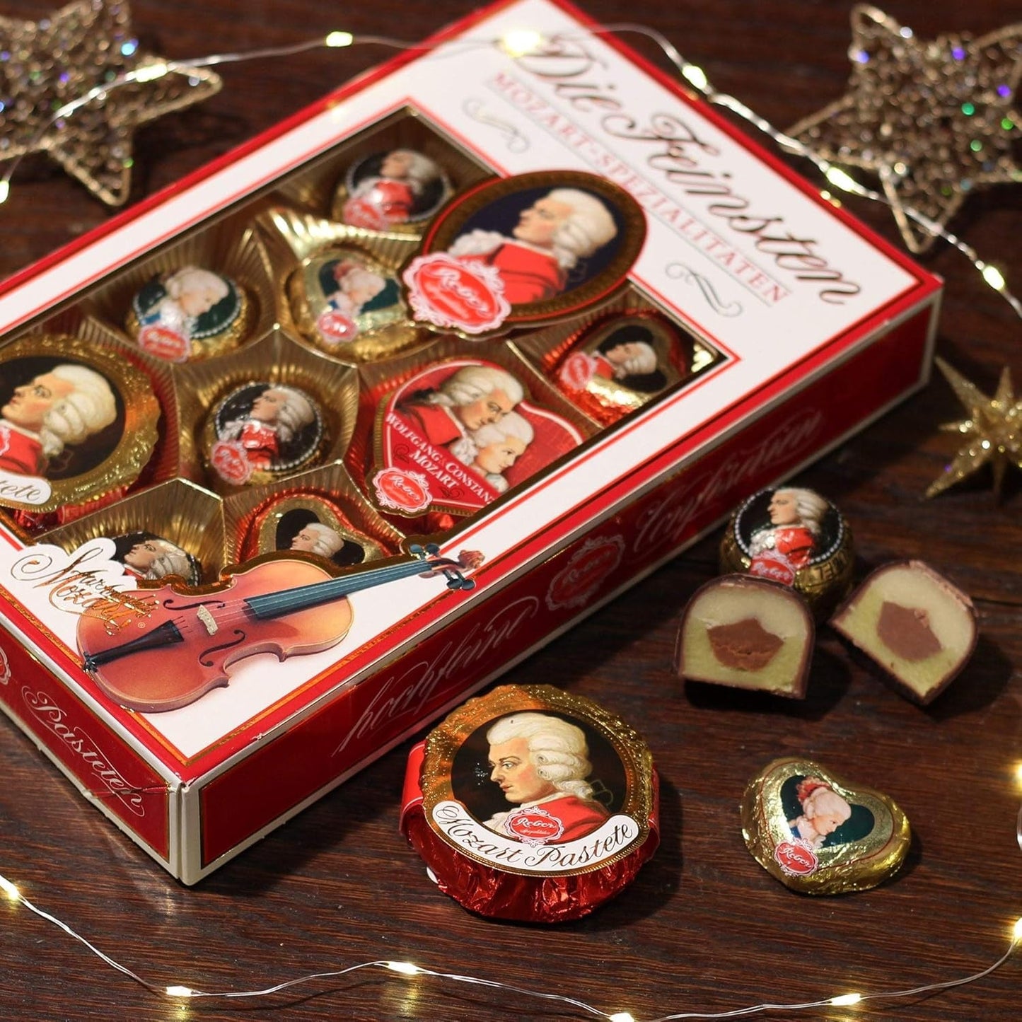 Kulki Reber Mozart z gorzką czekoladą, opakowanie 6 szt. z marcepanem i nugatem, wegańskie - 1 x 120 g