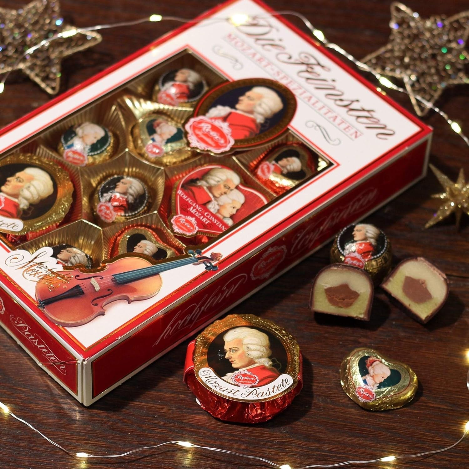 Kulki Reber Mozart z gorzką czekoladą, opakowanie 6 szt. z marcepanem i nugatem, wegańskie - 1 x 120 g