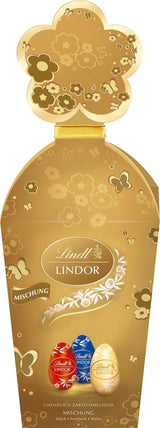 Mieszanka Wielkanocna Lindt Czekolada LINDOR | Pudełko 144g | Rozpływające się w ustach jajka LINDOR w trzech wariantach: Czekolada mleczna, Czekolada gorzka, Orzech laskowy | Czekolada Wielkanocna | Prezent czekoladowy | 1 opakowanie