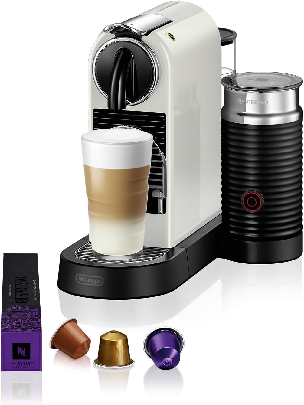 Ekspres na kapsułki Nespresso EN167.W Citiz, pompa wysokociśnieniowa i idealna kontrola temperatury, bez Aeroccino (spieniacza do mleka), funkcja oszczędzania energii, 1260 W, kremowo-biały, 37,4 x 11,9 x 25,5 cm
