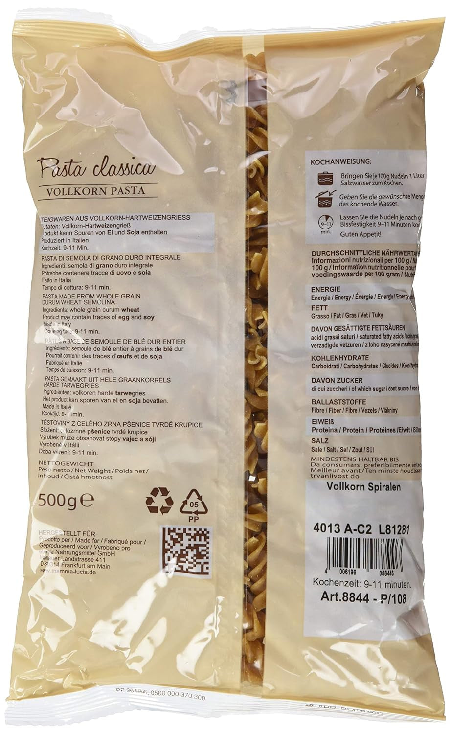 Makaron razowy, spirale, opakowanie 10 szt. (10 x 500 g)