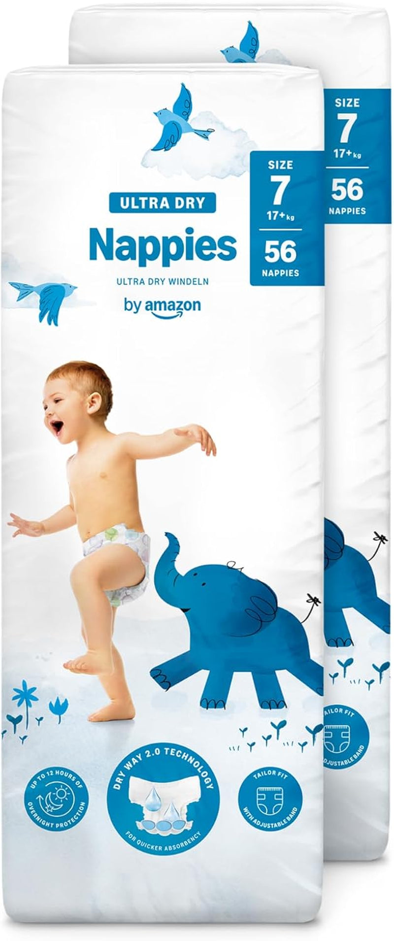 Pieluchy Amazon Ultra Dry, rozmiar 3 (4–9 kg) – pudełko miesięczne, białe, 172 sztuki (2 opakowania po 86) (dawniej Mama Bear, identyczny produkt)