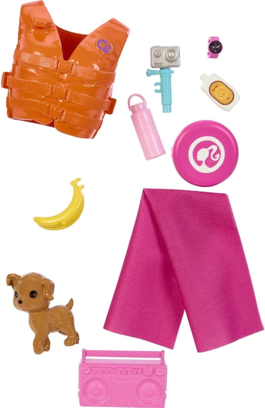 Lalka Barbie Surfer z deską surfingową i rączką, ręcznikiem i radiem do przygód i opowieści na plaży, klipsami i paskiem na kostkę do realistycznego surfowania, od 3 lat, lalki HPL69 Naty Shop