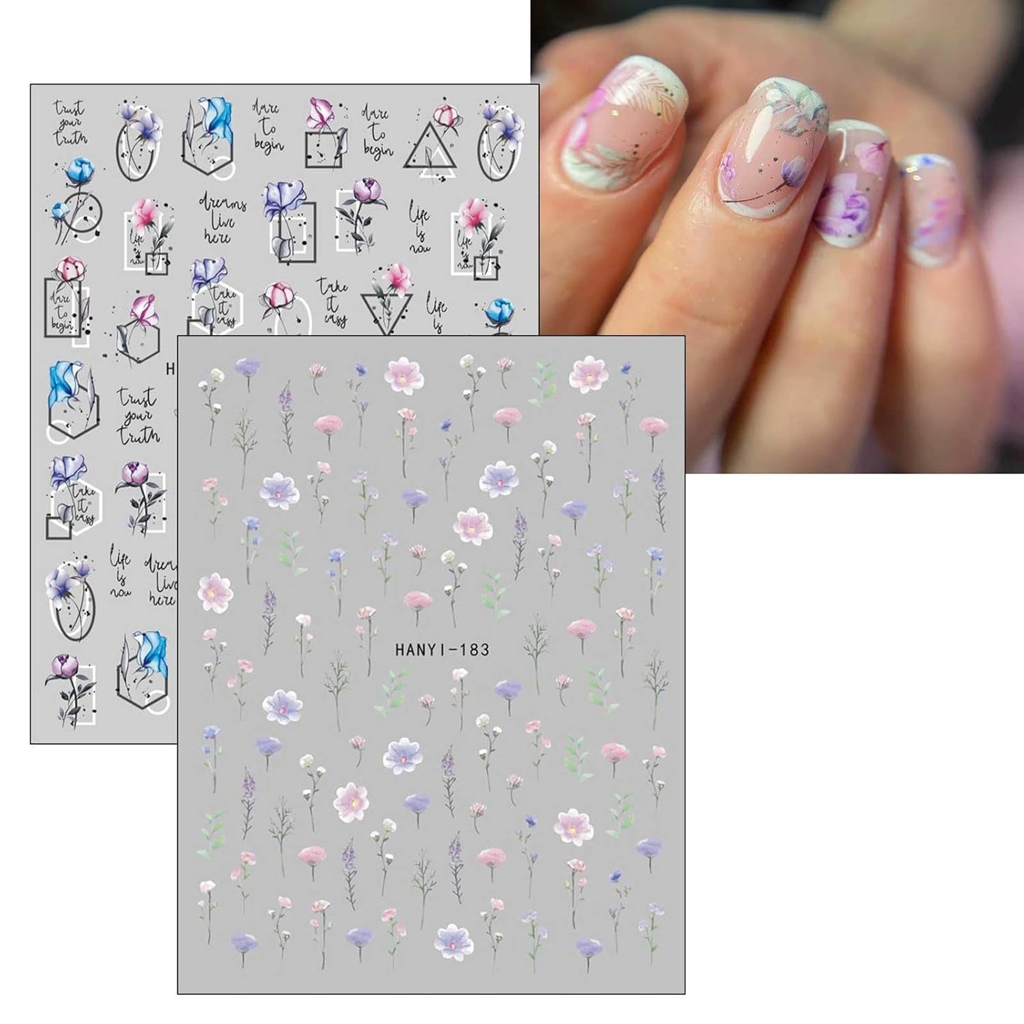 JMEOWIO Nagelsticker Frühlings Blume 9 Blatt Nail Art Naklejka Selbstklebend Nagelaufkleber Bunte Sommer Blumen Dekoration Nageldesign Zubehör