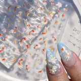 JMEOWIO 3D Nagelsticker Koi Fisch Nail Art Naklejka Selbstklebend Nagelaufkleber 5D Stereoskopisch Dekoration Nageldesign Zubehör 1 Blatt