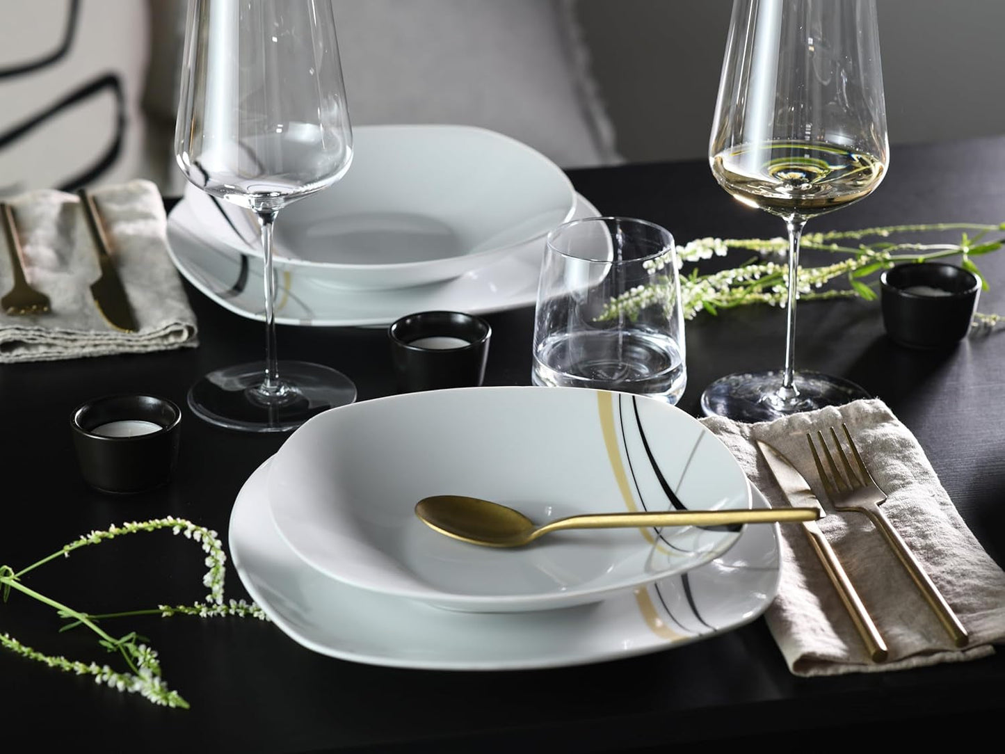 CreaTable 24029 Square City Line Series 6-osobowy porcelanowy zestaw obiadowy 12-częściowy Można myć w zmywarce i używać w kuchence mikrofalowej Jakość produkcji