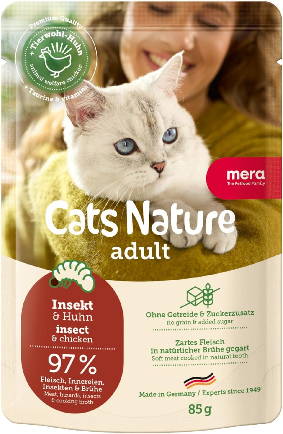 MERA Cats Nature Insect Premium Katzenfutter Nass 12x85g | ohne Zucker i Getreide| Nachhaltig & mit viel Insektenprotein | Dorosły Katzennassfutter