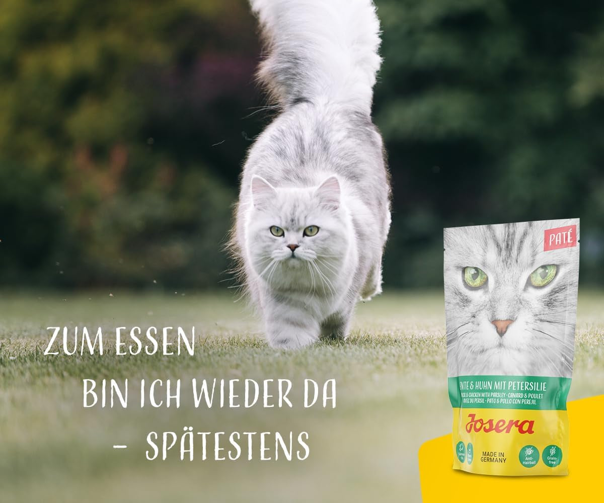 JOSERA Pasztet z kaczki i kurczaka z pietruszką (16 x 85 g) | Dorosły | Mokra karma premium dla dorosłych kotów | Pasztet z kaczki i kurczaka | Olej z łososia | Bez zbóż | Mokra karma dla kotów w świeżych saszetkach | Opakowanie 16 sztuk