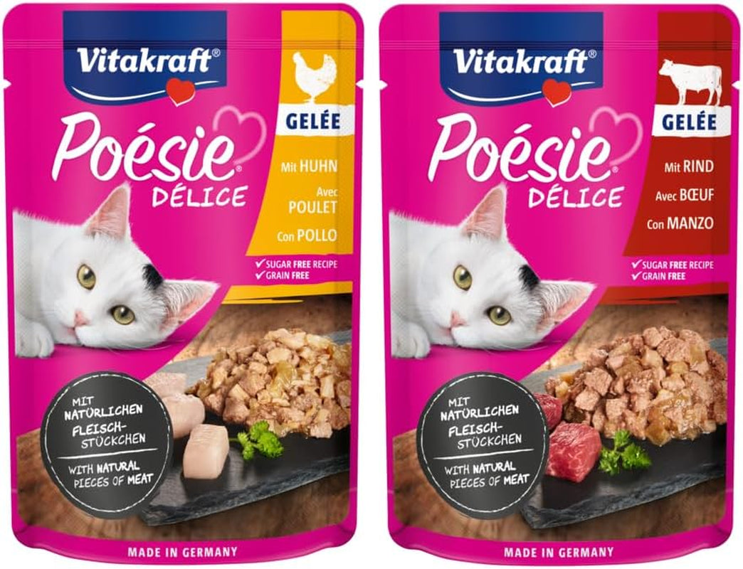 Vitakraft Poésie Délice, Country Selection, Nassfutter Katze, Katzennassfutter Gelee, z kurczakiem, z wołowiną (1 opakowanie 6x 85g)