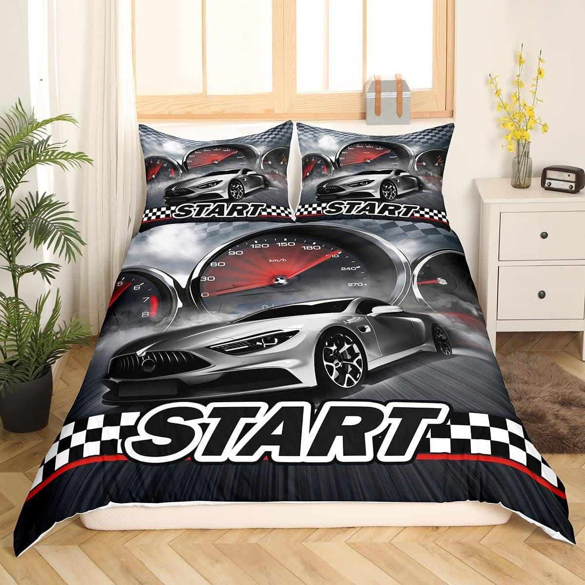 Zestaw Jungen Cartoon Auto Bedtuchen 135X200,Kinder Bau Fahrzeuge Tröster Abdeckung Für Kind Kleinkind Teens,Dinosaurier Bettbezug,Traktor Maschinerie Bagger Bettdecke Abdeckung,Lkw Autos Bedtuchen Naty Shop Multi 3 135*200+80*80*1