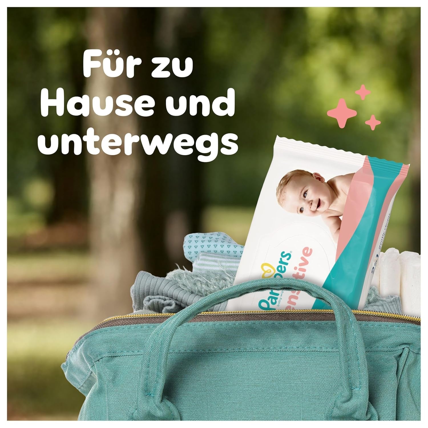 Chusteczki nawilżane Pampers Sensitive, 6 opakowań po 80 chusteczek = 480 chusteczek, bezzapachowe, do delikatnego i delikatnego czyszczenia